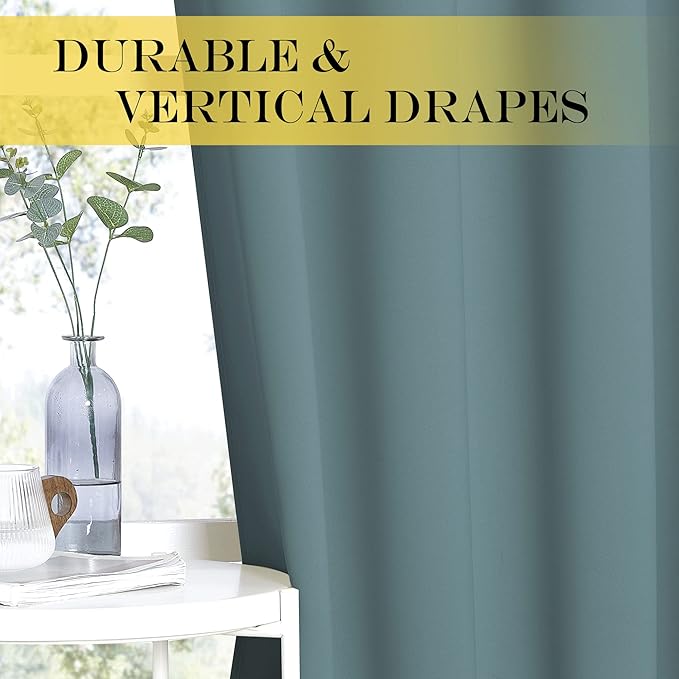 NICETOWN Greyish Blue Blackout Curtains W100 x L84 for Sliding Door, Grommet Thermal Insulated Light Blocking Window Treatments for Bedroom/Living Room, 1 Panel