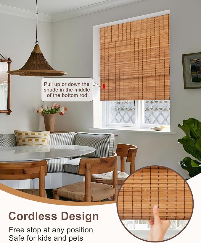 32''W X 72''H Cordless Bamboo Roman Shades - Image 2