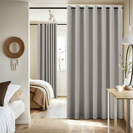 NICETOWN Extra Wide 100% Blackout Linen Curtain Panel, Light Grey, 100 inch per by NICETOWN