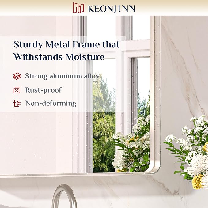 Keonjinn Brushed Nickel Mirror 24 x 32 Inch Silver Bathroom Mirror - Image 7