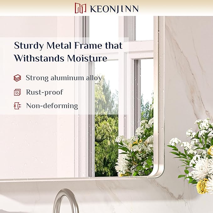 Keonjinn Brushed Nickel Mirror 24” x 36” Silver Bathroom Mirror - Image 7