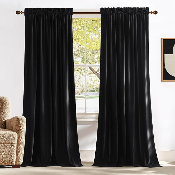 NICETOWN Black Blackout Extra Long Velvet Curtains 120 inches Long by NICETOWN