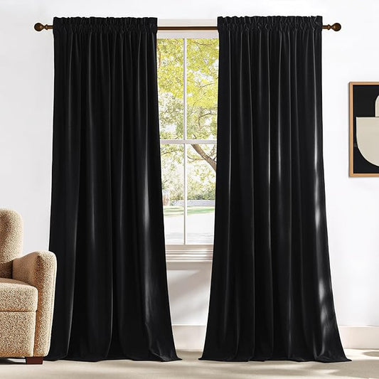 NICETOWN Black Blackout Extra Long Velvet Curtains 120 inches Long by NICETOWN