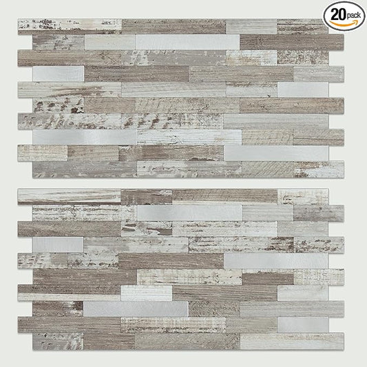 AULIGET 20 Sheets Peel and Stick Backsplash, Coffee & Brown Wood Look PVC Mixed by AULIGET