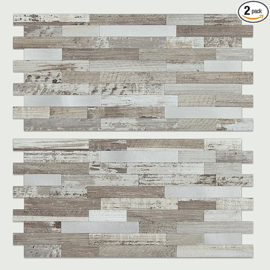 AULIGET Peel and Stick Backsplash, Coffee & Brown Wood Look PVC Mixed Metal by AULIGET