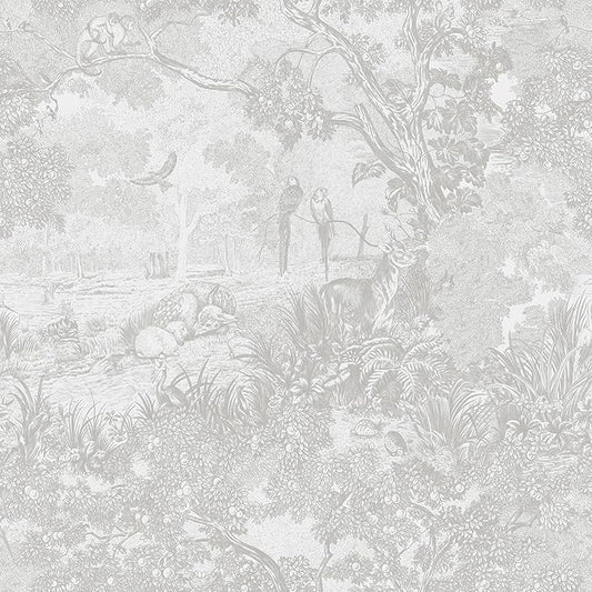 Heroad Peel and Stick Wallpaper Grey and White Vintage Forest Animals Floral by HeroadBrand