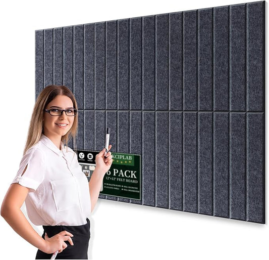 Large Cork Bulletin Board for Wall 36"x24", 6 Pack Felt Slat Wall Panel Tiles by Kciplab