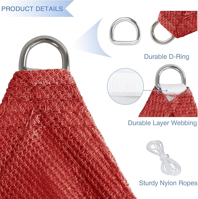E&K Sunrise 20' x 20' x 20' Sun Shade Sail Triangle Canopy Shade Cover UV Block for Patio Backyard Garden Outdoor (Red)