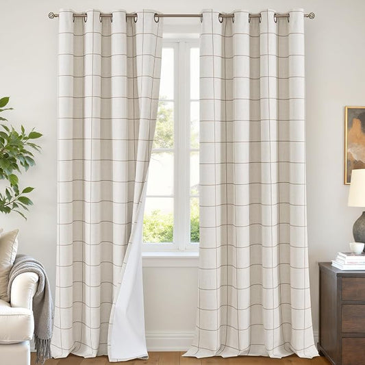 Lajode Brown Plaid Patterned Curtains Thermal Insulated by Lajode