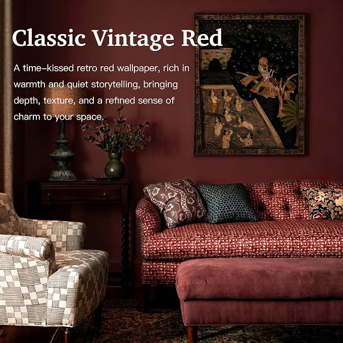 Dimoon 236"x17.7" Peel and Stick Wallpaper Dark Red Contact Paper - Image 3