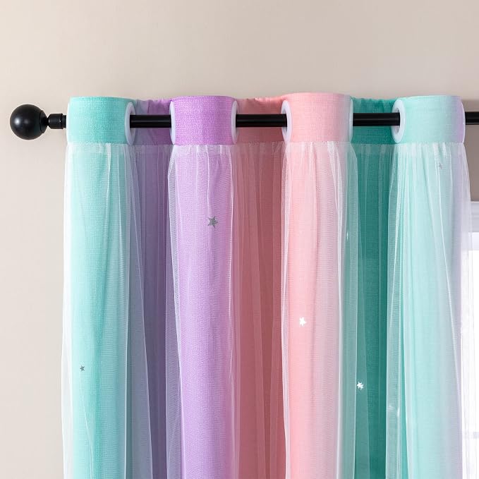 XiDi Curtains for Bedroom Decor, Rainbow Pink Purple Green 34/90/1 - Image 2