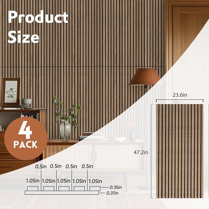 RITOLLO 4 Pack Wood Panels for Wall, 47.2"×23.6"×0.7" Wood Slat Acoustic Panels - Image 2