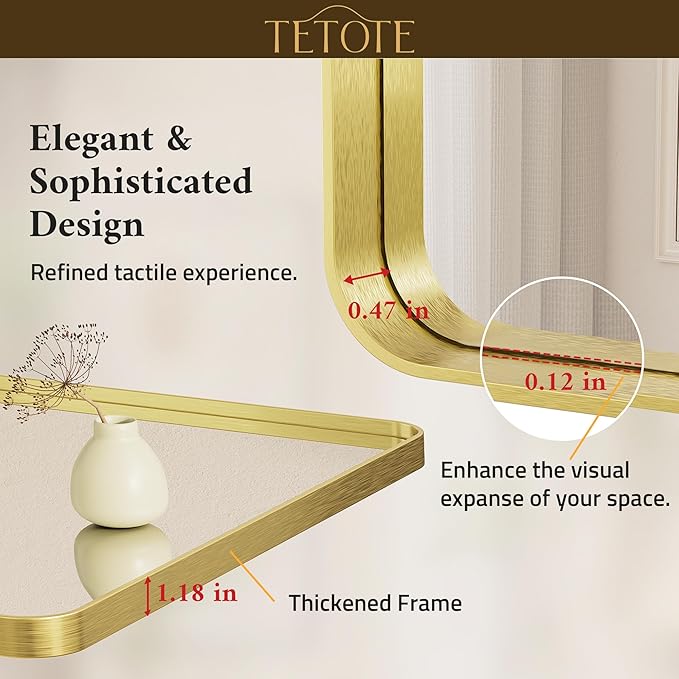 TETOTE Brushed Gold Bathroom Mirror, 24 x 32 Inch Metal Framed Mirror, Brushed - Image 5
