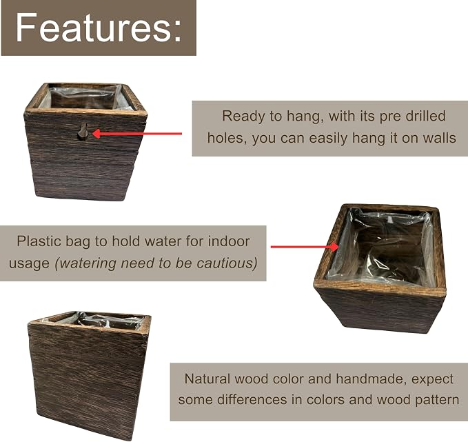 LaLaGreen Indoor Planter Box for Plants Small Square Wooden Wall Mounted - Image 3