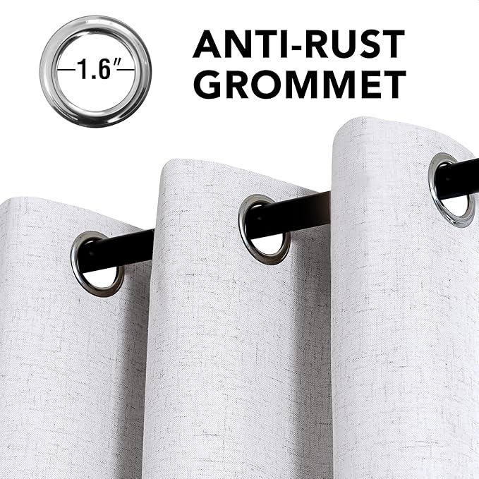 H.VERSAILTEX Linen Curtains 100% Blackout Curtains for Bedroom 54 inch Long Full Light Blocking Nature Linen Blended Window Curtains for Living Room Nickel Grommet (2 Panels, Heathered White)