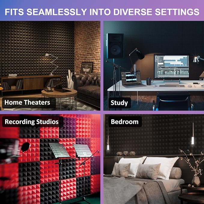 JBER Acoustic Sound Foam Panels, 6 Pack 2" X 12" X 12" Charcoal Soundproofing - Image 7