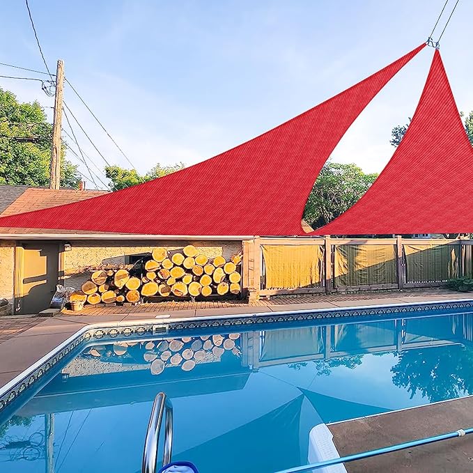 E&K Sunrise 20' x 20' x 20' Sun Shade Sail Triangle Canopy Shade Cover UV Block for Patio Backyard Garden Outdoor (Red)