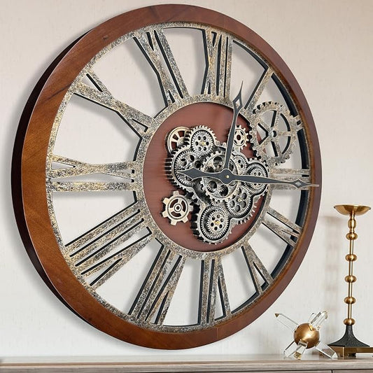 The B-Style Large Real Moving Gears Wall Clock 30 inch Rustic Retro Industrial by TheB-StyleTB