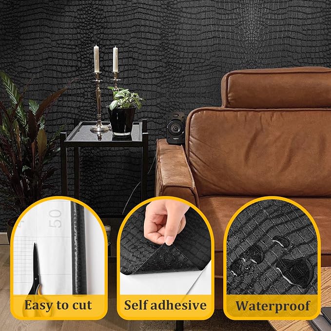 Fititem Black Peel and Stick Wallpaper 630inL 17.3inW Black Contact Paper - Image 2