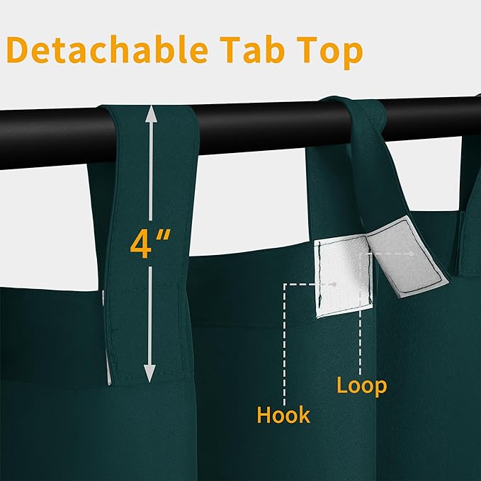 Easy-Going Outdoor Patio Curtains Detachable Tab Top Windproof Weatherproof Curtain for Cabana, Porch, Pergola and Gazebo, Tab Bottom Drape, 2 Panels, 54W x 120L inch, Teal