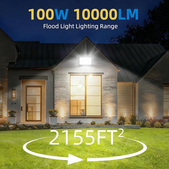 200W LED Flood Lights Outdoor, 2pack 20000lm Bright Led Work Light with Plug, 6500k Daylight White Outdoor LED Lights, IP66 Waterproof Patio Lighting