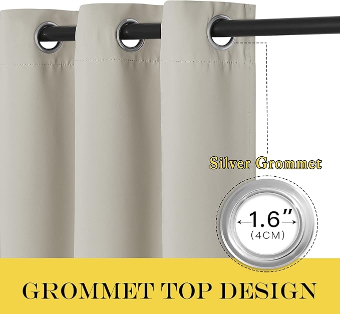NICETOWN Blackout Natural Curtain for Living Room - Thermal Insulated Solid Grommet Sound Reducing Energy Saving Window Drape for Bedroom/Dining Room, 1 Panel, W66 x L90