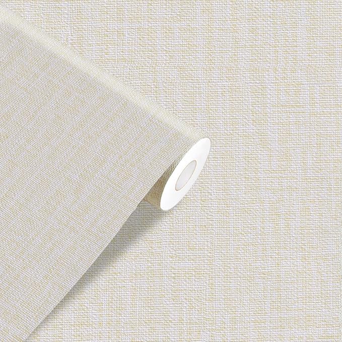 Yancorp 10ft Textured Fabric Cream Wallpaper Faux Grasscloth Beige Peel and by YancorpHomeDecor
