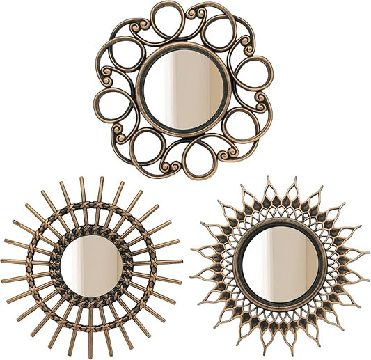Retro Gold Mirrors for Wall Pack of 3. Round Mirrors. Decorative Mirrors.Small by MCCxxii