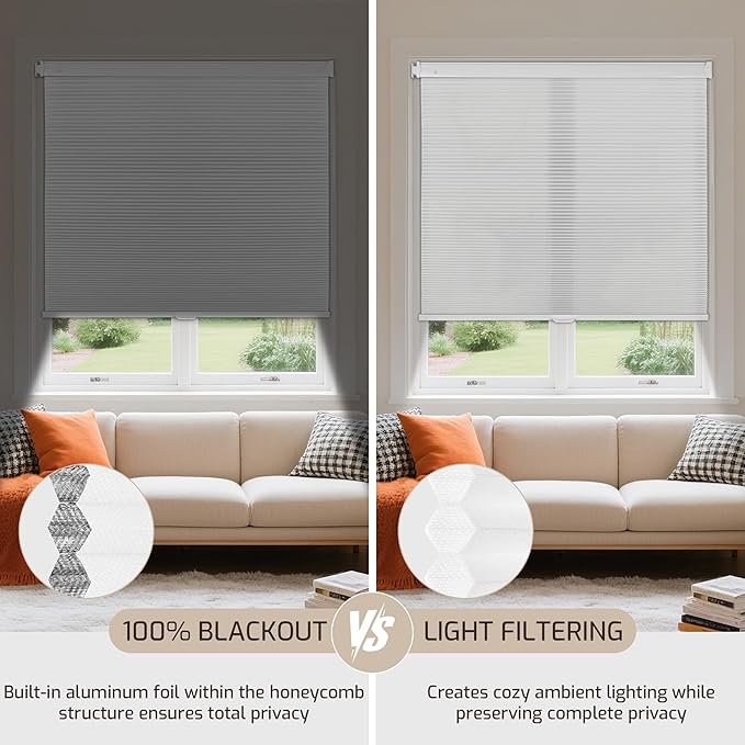 Grandekor No Drill No Tools Cordless Cellular Shades, 31.5" W x 64" H, Light - Image 7