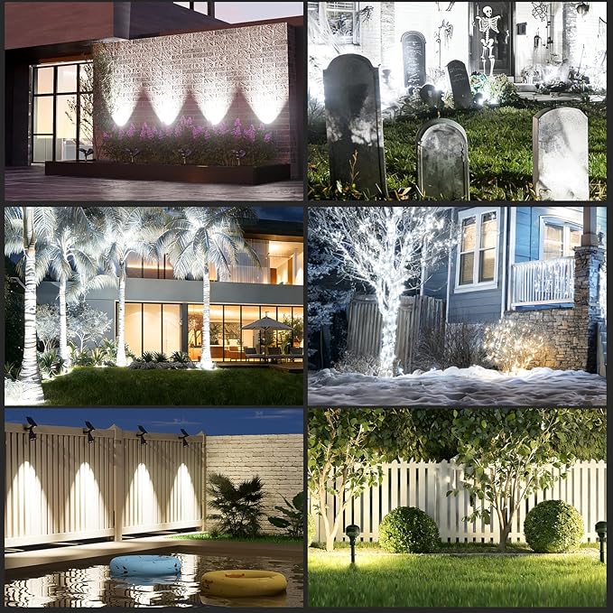 T-SUN Solar Spotlights Outdoor, 2 Pack White LED Landscape Lights, Waterproof Solar Powered Light with Auto On/Off, Adjustable Wall Lights for Yard, Garden, Patio, Driveway, Pool