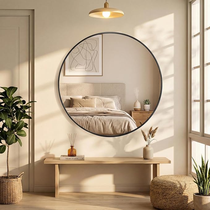 OLIXIS 20 Inch Black Round Bathroom Wall Mirror, Round Bathroom Mirrors - Image 7