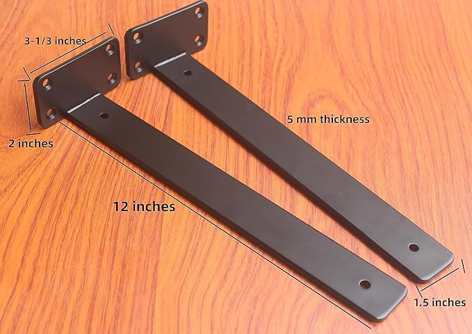 6 Pack - 12 inch Black Hidden L Shelf Bracket Iron Floating Shelf Brackets - Image 2