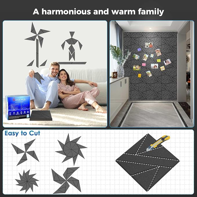 12 Pack Large Self-Adhesive Soundproof Wall Panels, 15.7 x 15.7 x 0.47 in Sound - Image 3