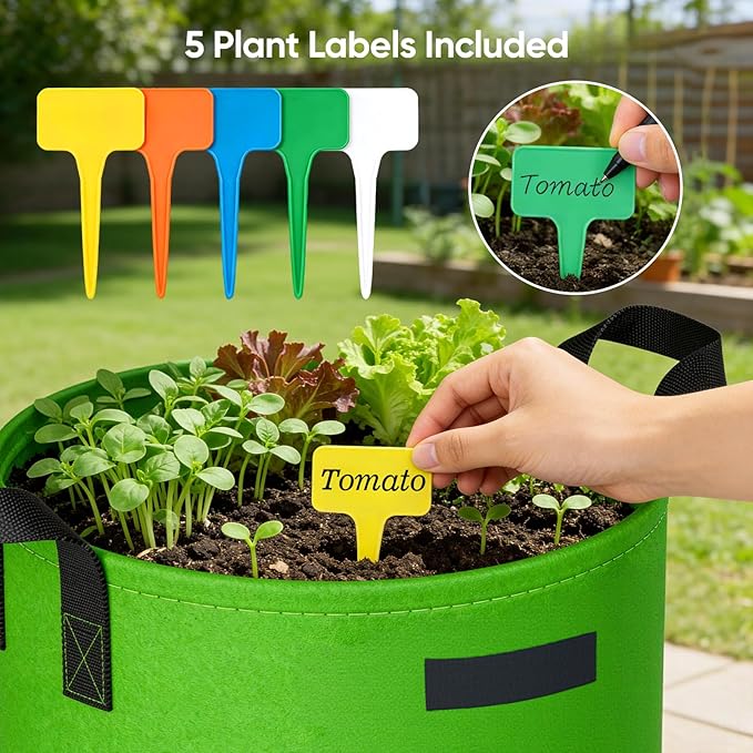 10 Gallon Potato Grow Bags: Set of 5 Colorful Gardening Supplies Fabric Pots with Harvest Window Reinforced Handles - Planting Container for Vegetable Tomatoes Carrot Flowers Balcony Patio Use