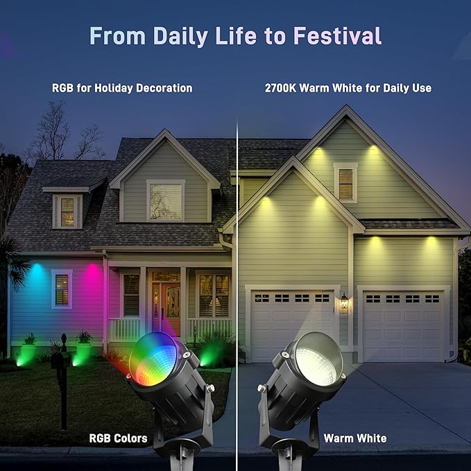 Christmas RGBW Landscape Spotlight,12W RGBW Color Changing Outdoor Spot Lights for Yard, Low Voltage LED Landscape Spotlight with Remote Control, IP65 Waterproof Yard Spotlgiht for Garden, 4 Pack