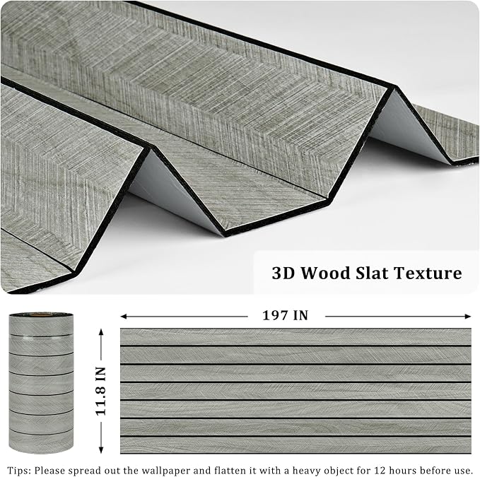 Grey Wood Wall Panels Textured Wood Slats 3D Soundproof Wall Panels Peel and - Image 6