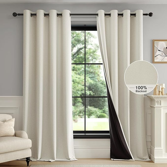 FMFUNCTEX 100% Beige Blackout Curtains by Fmfunctex