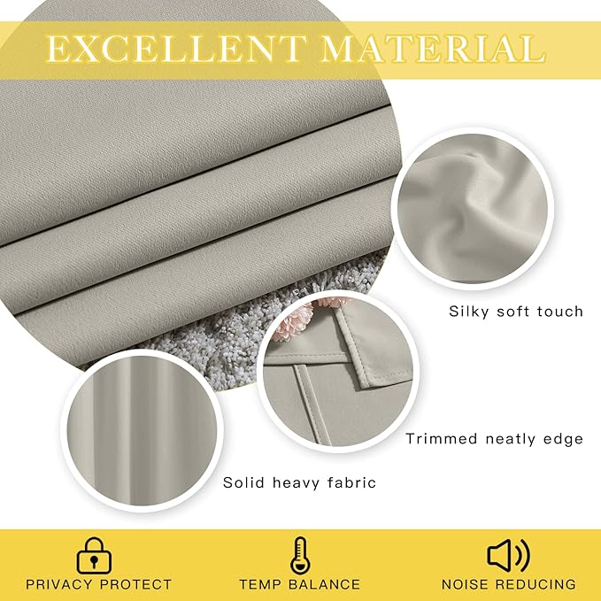 NICETOWN Room Darkening Short Curtain 54 inches Long for Living Room, Grommet Sound Reducing Thermal Insulated Curtains for Bedroom Nursery Window, 46W x 54L, 1 Piece, Natural