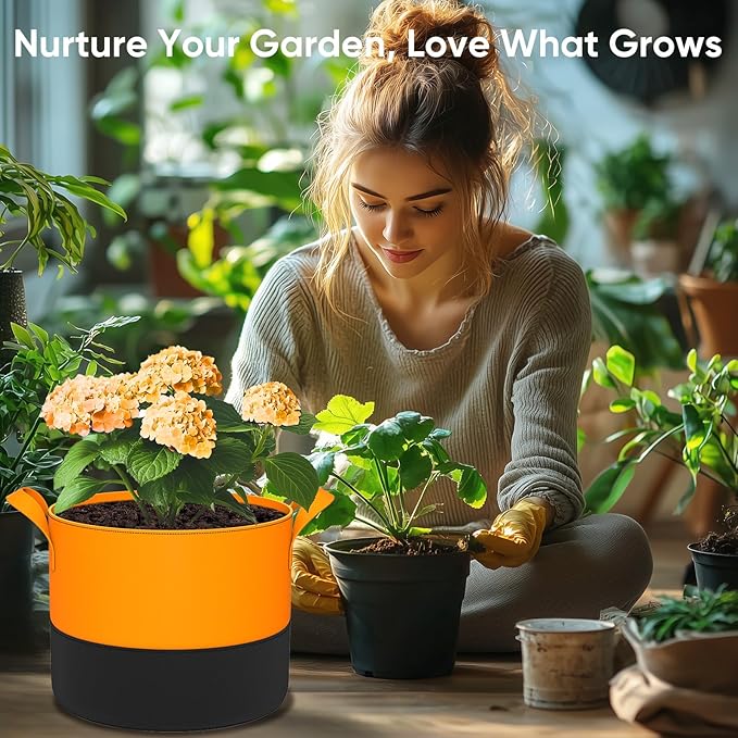 10 Gallon Grow Bags: 6 Pack 350G Heavy Duty Thickened Colorful Potato Grow Bags with Handles - Felt Nonwoven Garden Fabric Bags Gardening Pots for Vegetable Fruit Flowers Herbs Tomato Growing