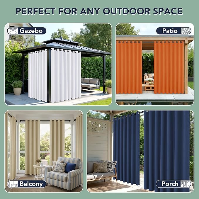Outdoor Curtains for Patio Waterproof - 6 Panels Privacy Weatherproof Outside Curtains with Grommets for Pergola, Gazebo, Porch, Cabana, Balcony, 54 x 108 Inch, Silver