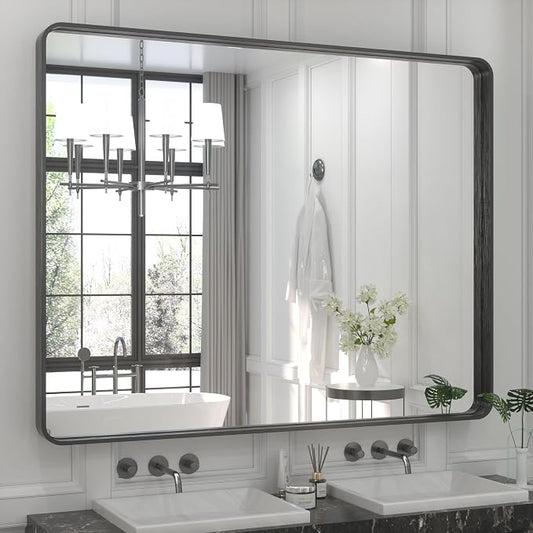 TETOTE 48 x 40 Inch Black Frame Mirror, Bathroom Vanity Mirror by TETOTE