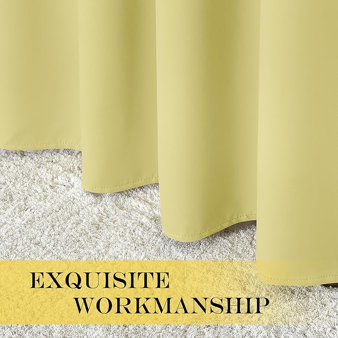 NICETOWN Blackout Curtains 120 inch Length for Sliding Glass Door, Grommet Thermal Insulated Room Darkening Sound Reducing Drapes for Room Divider, 1 Panel, W52 x L120, Paler Yellow