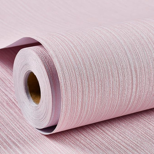 Haimin Grasscloth Wallpaper Textured 24in X 393in Fabric Contact Paper Pink by HaiminHomeDecorWallpaper
