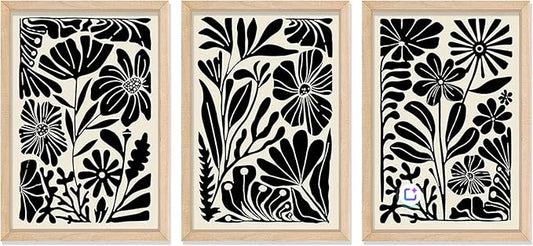 YWJKWLGS Abstract Floral Wall Art Set of 3, 11x16 Inch Black Boho Flower Prints by Unknown