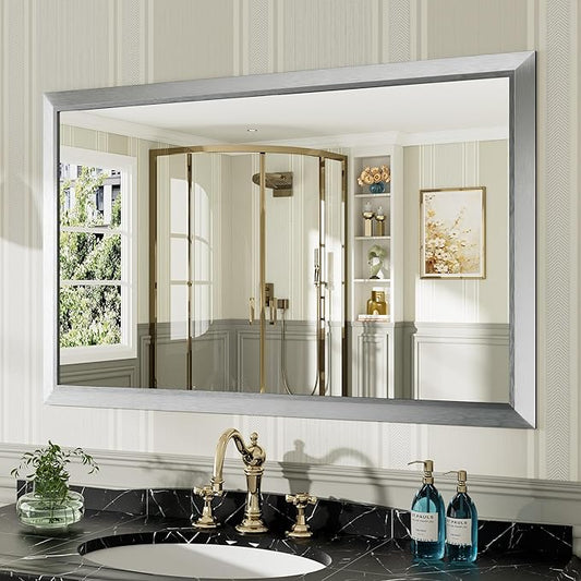 48x30 Inch Brushed Silver Bathroom Mirror by Briivuemodernmirrors