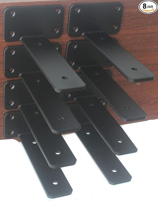 8 Pack - 6 inch Black Hidden L Shelf Bracket Iron Floating Shelf Brackets by MHMYDZ
