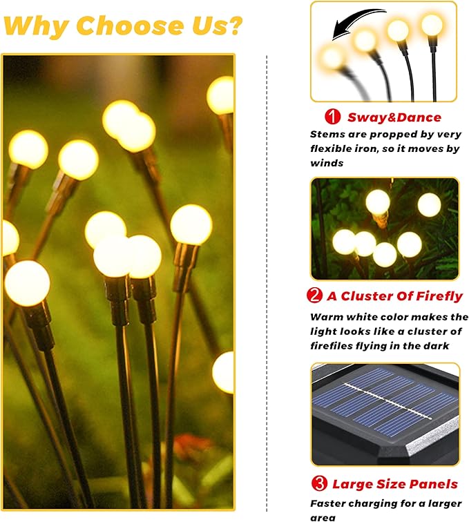 Solar Lights Outdoor-4Pack 32LEDs Solar Garden Firefly Lights Outside,Solar Powered Light Outdoor and Garden Decorative IP65 Waterproof,Yard Patio Pathway Decor,Gardening Gifts for Women,Warm White