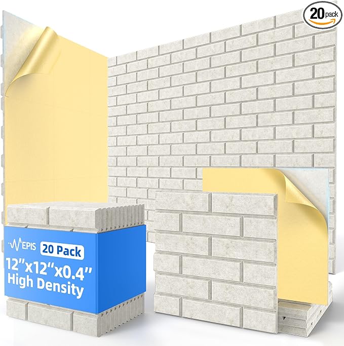 20 Pack Acoustic Panels with Self Adhesive, Soundproof Wall Panels, Brick Sound by NEPIS