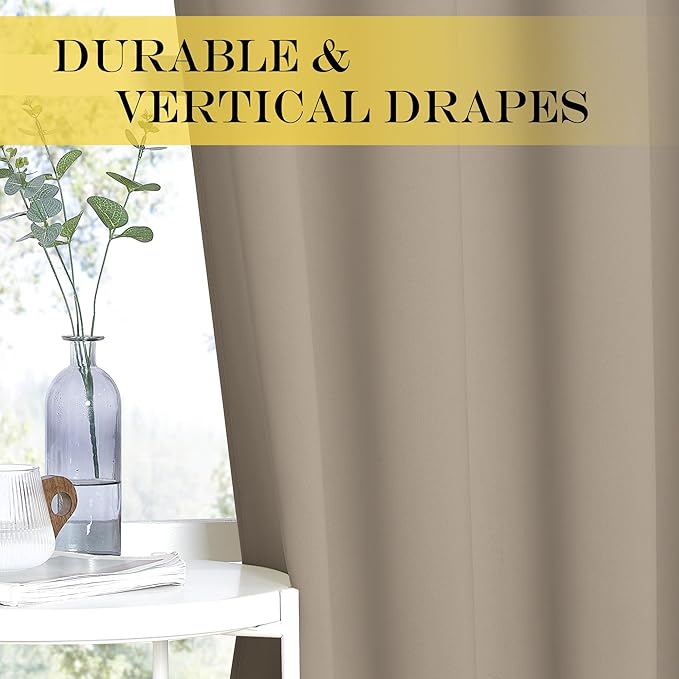 NICETOWN Blackout Curtain Drape for Bedroom - Light Reducing Thermal Insulated Solid Grommet Room Darkening Window Curtain 90 inches Long for Living Room (Taupe, 1 Piece, W66 x L90)