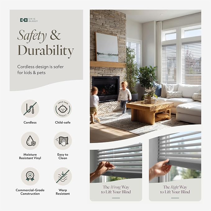 CHICOLOGY Cordless Mini Blinds for Indoor Windows, 38.25" W x 36" H, Light - Image 7